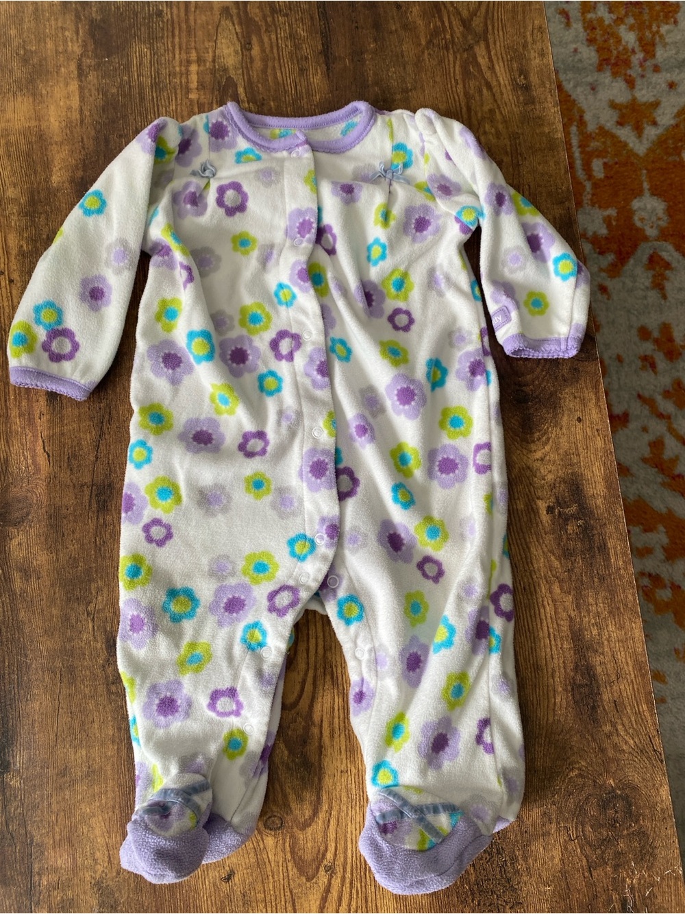 Carter's Floral Fleece Footed One-Piece - White, Purple, Teal, Yellow